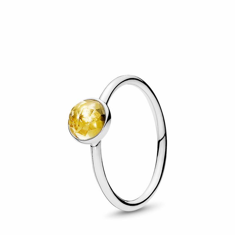 Pandora November Droplet Ring Ireland - Sterling Silver/Yellow/Citrine - 862309NDA